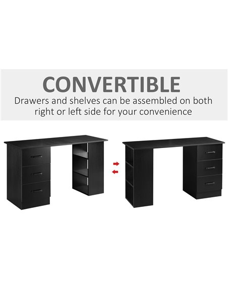 HOMCOM 120cm Computer Desk with Storage Shelves Drawers, Writing Table Study Workstation for Home Office, Black - pic 20362 | FastDaddyshop