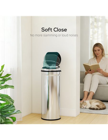 HOMCOM 50L Stainless Steel Sensor Bin - Silver Tone - pic 203620 | FastDaddyshop