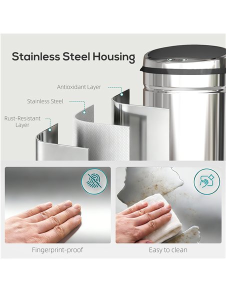 HOMCOM 50L Stainless Steel Sensor Bin - Silver Tone - pic 203621 | FastDaddyshop