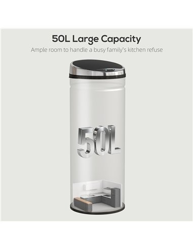 HOMCOM 50L Stainless Steel Sensor Bin - Silver Tone
