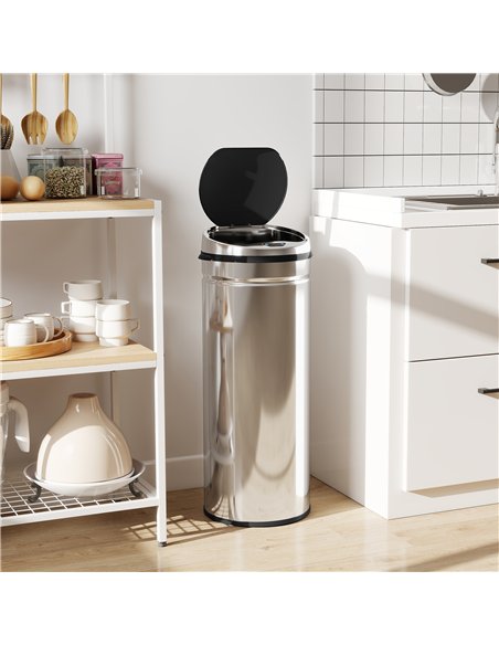 HOMCOM 50L Stainless Steel Sensor Bin - Silver Tone - pic 203623 | FastDaddyshop