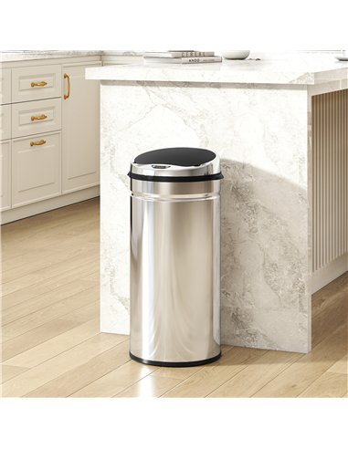 HOMCOM 42L Automatic Motion Sensor Rubbish Bin with Fingerprint Resistant, Stainless Steel, Silver Tone