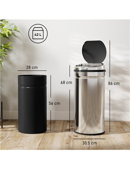 HOMCOM 42L Automatic Motion Sensor Rubbish Bin with Fingerprint Resistant, Stainless Steel, Silver Tone - pic 203627 | FastDaddyshop
