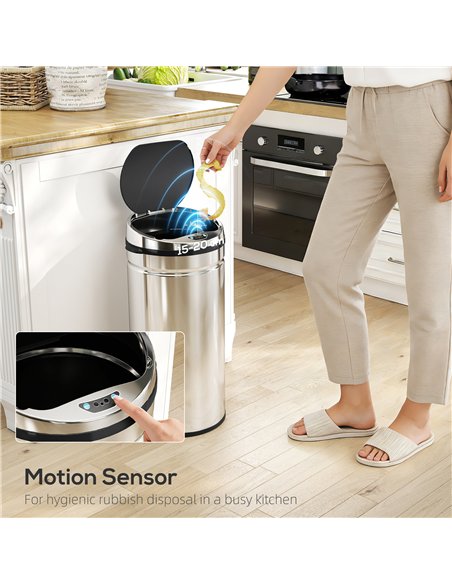 HOMCOM 42L Automatic Motion Sensor Rubbish Bin with Fingerprint Resistant, Stainless Steel, Silver Tone - pic 203628 | FastDaddyshop