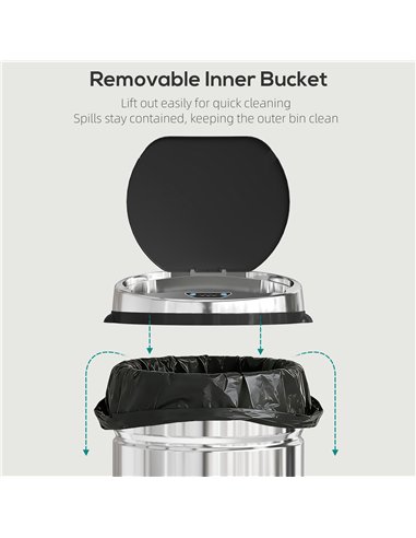 HOMCOM 42L Automatic Motion Sensor Rubbish Bin with Fingerprint Resistant, Stainless Steel, Silver Tone