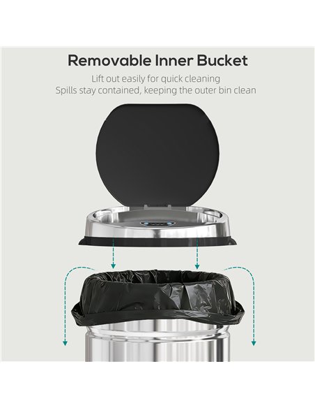 HOMCOM 42L Automatic Motion Sensor Rubbish Bin with Fingerprint Resistant, Stainless Steel, Silver Tone - pic 203629 | FastDaddyshop
