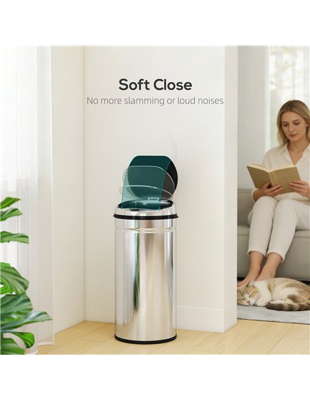 HOMCOM 42L Automatic Motion Sensor Rubbish Bin with Fingerprint Resistant, Stainless Steel, Silver Tone - pic 203630 | FastDaddyshop