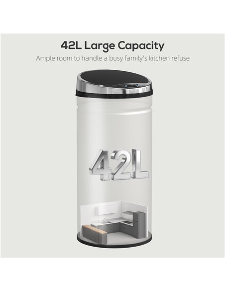 HOMCOM 42L Automatic Motion Sensor Rubbish Bin with Fingerprint Resistant, Stainless Steel, Silver Tone - pic 203632 | FastDaddyshop