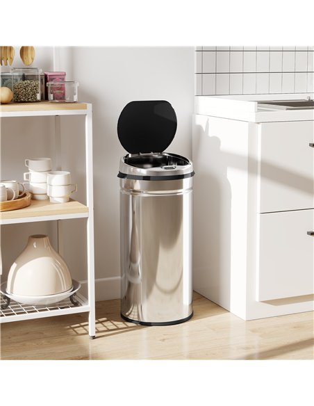 HOMCOM 42L Automatic Motion Sensor Rubbish Bin with Fingerprint Resistant, Stainless Steel, Silver Tone - pic 203633 | FastDaddyshop