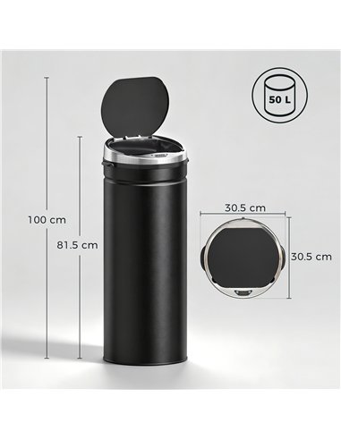 HOMCOM 50L Automatic Motion Sensor Rubbish Bin with Fingerprint Resistant, Stainless Steel, Black