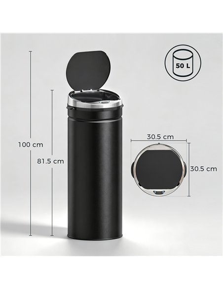 HOMCOM 50L Automatic Motion Sensor Rubbish Bin with Fingerprint Resistant, Stainless Steel, Black - pic 203636 | FastDaddyshop