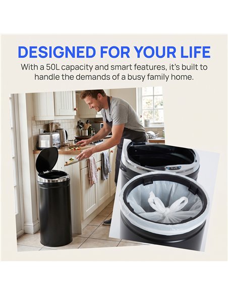 HOMCOM 50L Automatic Motion Sensor Rubbish Bin with Fingerprint Resistant, Stainless Steel, Black - pic 203638 | FastDaddyshop