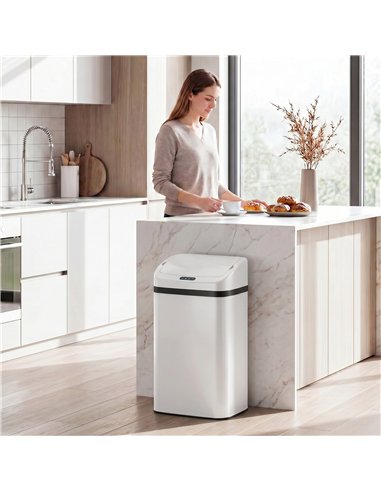 HOMCOM 48L Stainless Steel Sensor Bin - White