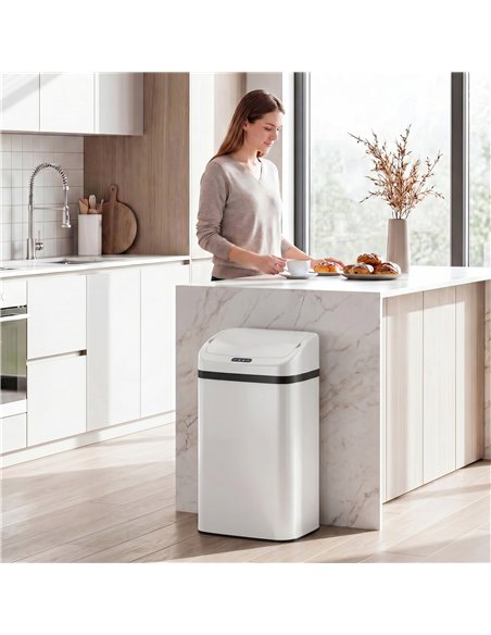 HOMCOM 48L Stainless Steel Sensor Bin - White - pic 203644 | FastDaddyshop