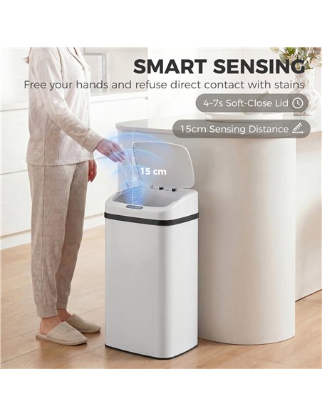 HOMCOM 48L Stainless Steel Sensor Bin - White - pic 203646 | FastDaddyshop