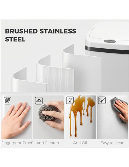 HOMCOM 48L Stainless Steel Sensor Bin - White - pic 203647 | FastDaddyshop