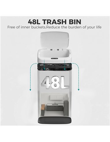 HOMCOM 48L Stainless Steel Sensor Bin - White