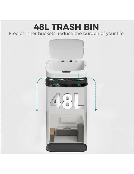 HOMCOM 48L Stainless Steel Sensor Bin - White - pic 203648 | FastDaddyshop