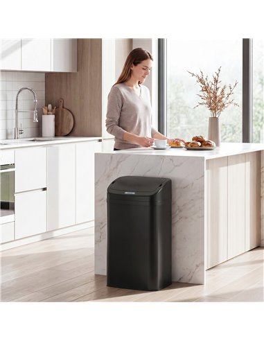 HOMCOM 48L Galvanised Steel Sensor Bin - Black