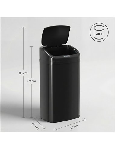 HOMCOM 48L Galvanised Steel Sensor Bin - Black