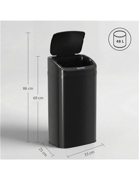 HOMCOM 48L Galvanised Steel Sensor Bin - Black - pic 203654 | FastDaddyshop