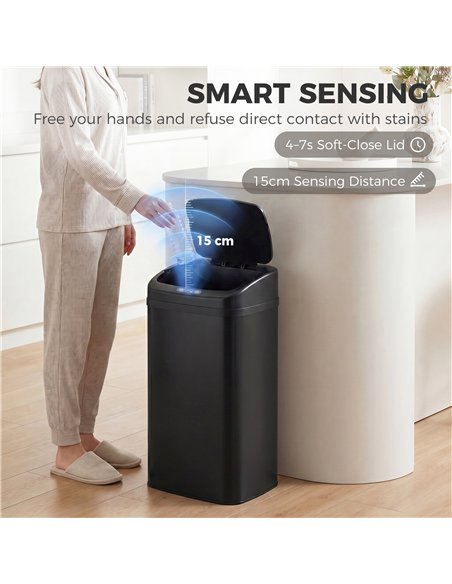 HOMCOM 48L Galvanised Steel Sensor Bin - Black - pic 203655 | FastDaddyshop