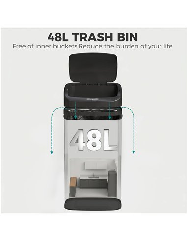 HOMCOM 48L Galvanised Steel Sensor Bin - Black