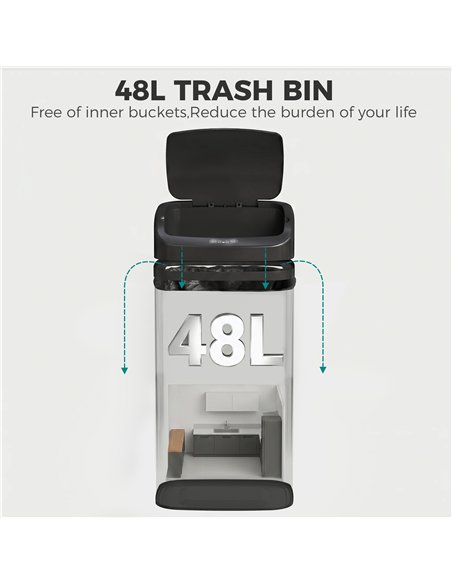 HOMCOM 48L Galvanised Steel Sensor Bin - Black - pic 203657 | FastDaddyshop