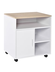 HOMCOM Multi-Storage Printer Stand Unit, Mobile Storage with Wheels, White-Oak