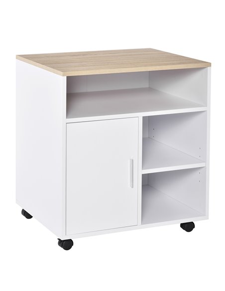 HOMCOM Multi-Storage Printer Stand Unit, Mobile Storage with Wheels, White-Oak - pic 20366 | FastDaddyshop