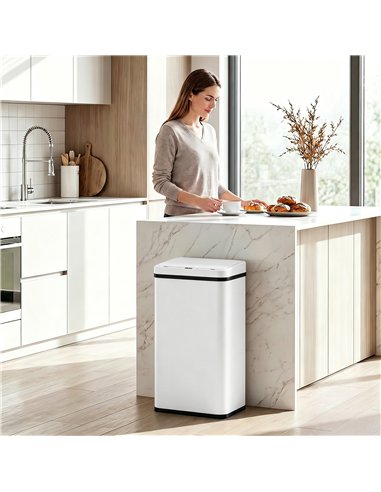 HOMCOM 50L Sensor Bin with Soft-Close Lid, Stainless Steel Automatic Touchless Motion Sensor Kitchen Bin, White