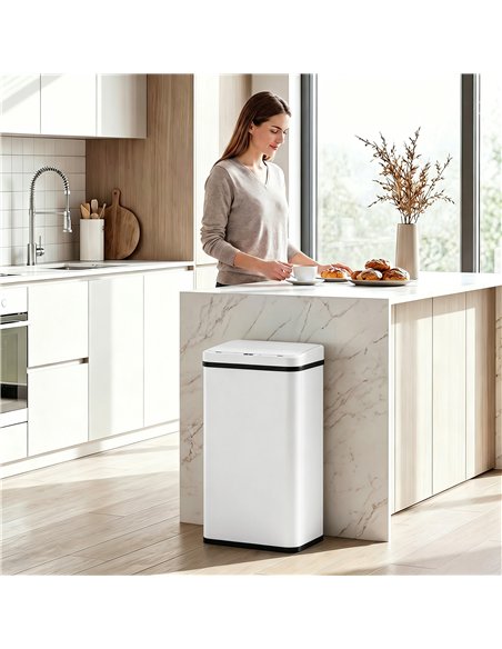 HOMCOM 50L Sensor Bin with Soft-Close Lid, Stainless Steel Automatic Touchless Motion Sensor Kitchen Bin, White - pic 203662 | FastDaddyshop