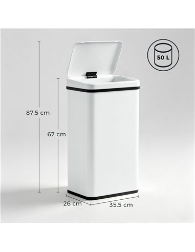 HOMCOM 50L Sensor Bin with Soft-Close Lid, Stainless Steel Automatic Touchless Motion Sensor Kitchen Bin, White