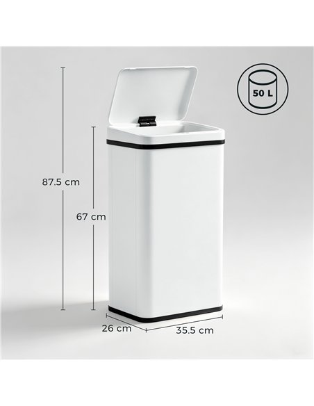 HOMCOM 50L Sensor Bin with Soft-Close Lid, Stainless Steel Automatic Touchless Motion Sensor Kitchen Bin, White - pic 203663 | FastDaddyshop