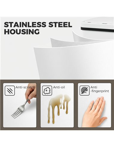 HOMCOM 50L Sensor Bin with Soft-Close Lid, Stainless Steel Automatic Touchless Motion Sensor Kitchen Bin, White