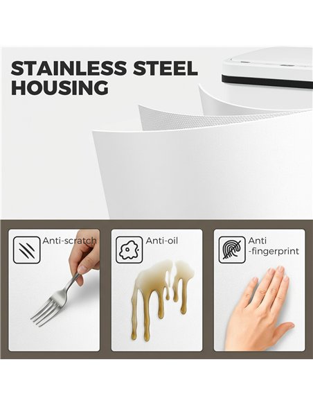 HOMCOM 50L Sensor Bin with Soft-Close Lid, Stainless Steel Automatic Touchless Motion Sensor Kitchen Bin, White - pic 203666 | FastDaddyshop