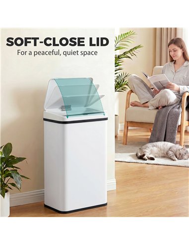 HOMCOM 50L Sensor Bin with Soft-Close Lid, Stainless Steel Automatic Touchless Motion Sensor Kitchen Bin, White