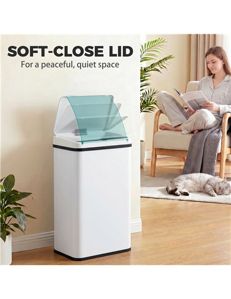 HOMCOM 50L Sensor Bin with Soft-Close Lid, Stainless Steel Automatic Touchless Motion Sensor Kitchen Bin, White - pic 203667 | FastDaddyshop