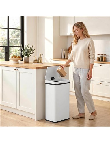 HOMCOM 50L Sensor Bin with Soft-Close Lid, Stainless Steel Automatic Touchless Motion Sensor Kitchen Bin, White