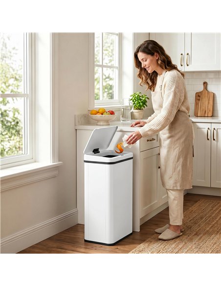 HOMCOM 50L Sensor Bin with Soft-Close Lid, Stainless Steel Automatic Touchless Motion Sensor Kitchen Bin, White - pic 203669 | FastDaddyshop