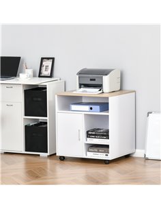 HOMCOM Multi-Storage Printer Stand Unit, Mobile Storage with Wheels, White-Oak 2