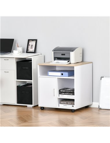 HOMCOM Multi-Storage Printer Stand Unit, Mobile Storage with Wheels, White-Oak