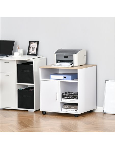 HOMCOM Multi-Storage Printer Stand Unit, Mobile Storage with Wheels, White-Oak - pic 20367 | FastDaddyshop