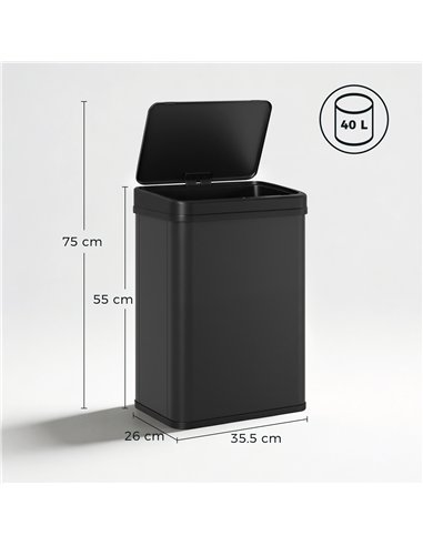 HOMCOM 40L Sensor Bin with Soft-Close Lid, Stainless Steel Automatic Touchless Motion Sensor Kitchen Bin, Black