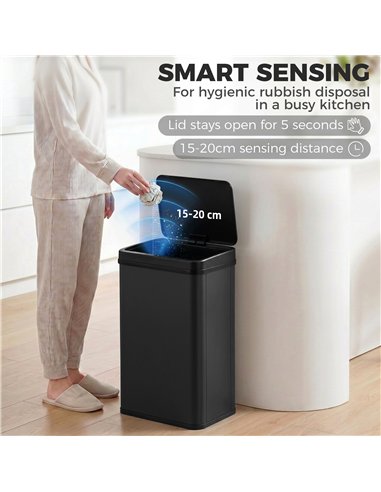 HOMCOM 40L Sensor Bin with Soft-Close Lid, Stainless Steel Automatic Touchless Motion Sensor Kitchen Bin, Black