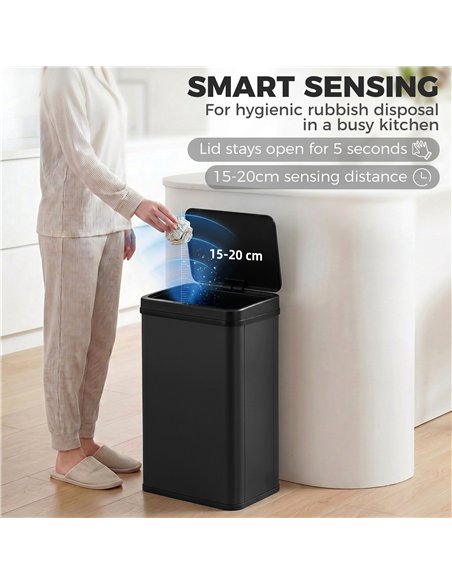 HOMCOM 40L Sensor Bin with Soft-Close Lid, Stainless Steel Automatic Touchless Motion Sensor Kitchen Bin, Black - pic 203673 | FastDaddyshop
