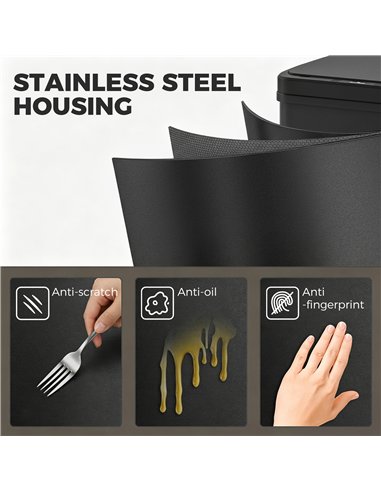 HOMCOM 40L Sensor Bin with Soft-Close Lid, Stainless Steel Automatic Touchless Motion Sensor Kitchen Bin, Black