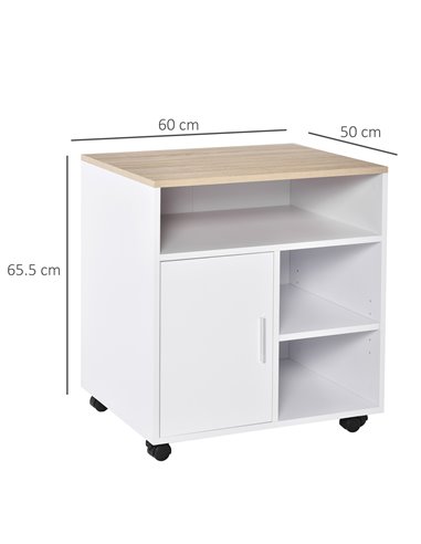 HOMCOM Multi-Storage Printer Stand Unit, Mobile Storage with Wheels, White-Oak