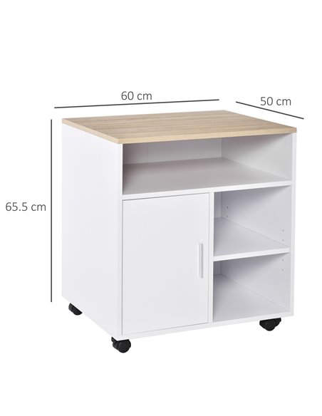 HOMCOM Multi-Storage Printer Stand Unit, Mobile Storage with Wheels, White-Oak - pic 20368 | FastDaddyshop