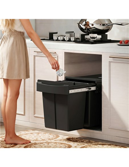 HOMCOM Pull Out Bin, Kitchen Under Sink Bin with 2 Removable Compartments, Smooth Glide, Black - pic 203680 | FastDaddyshop